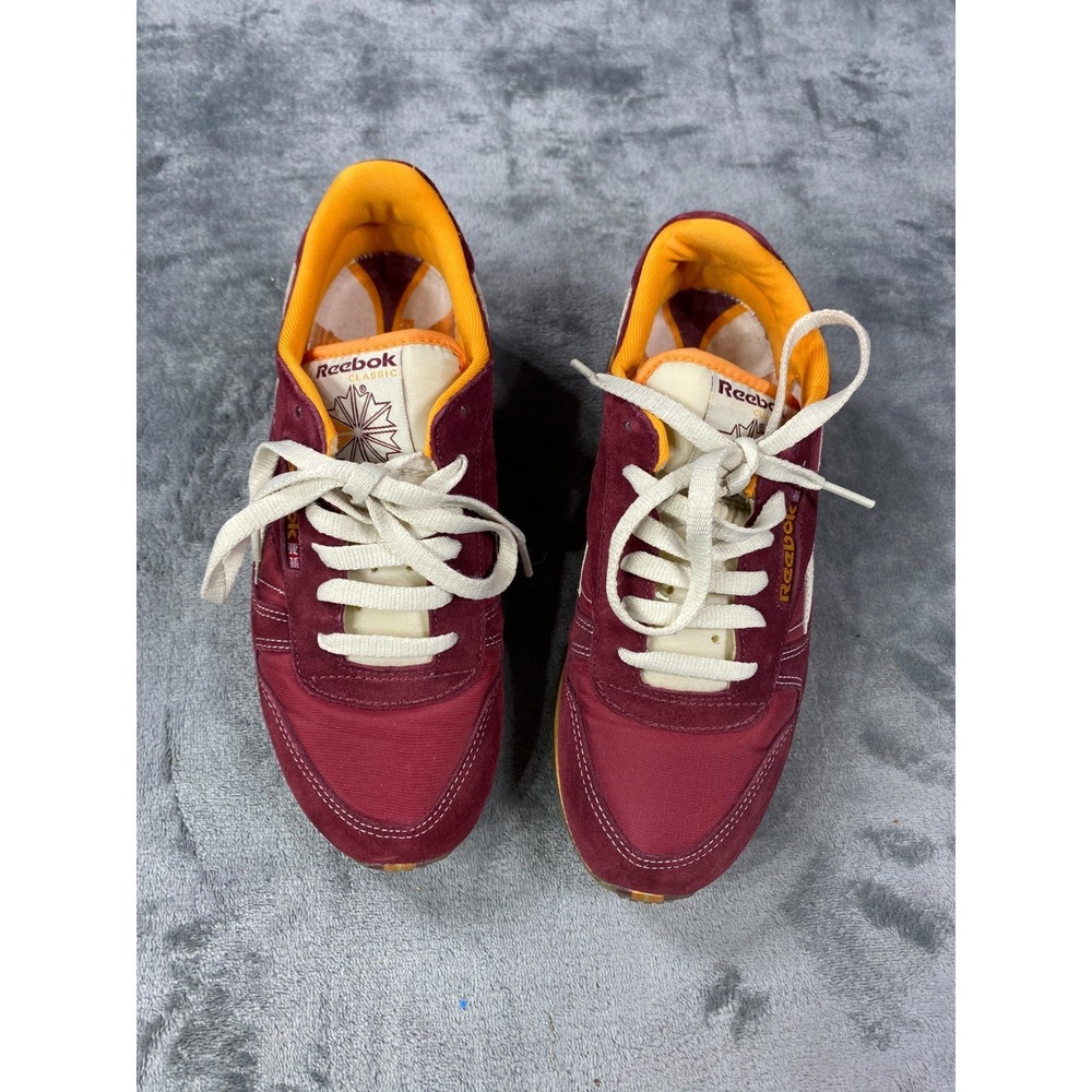 Reebok Classic Leather Suede Sneakers Women 6.5 Burgundy Retro Casual Shoes Cork - Picture 2 of 9